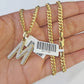 10k Miami Cuban Chain M Diamond Charm Set 4mm 18-26"Yellow Gold Necklace Pendant