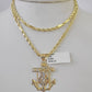 10k Milano Rope Chain Jesus Anchor Charm Necklace SET 3mm 18" 20" 22" 24"