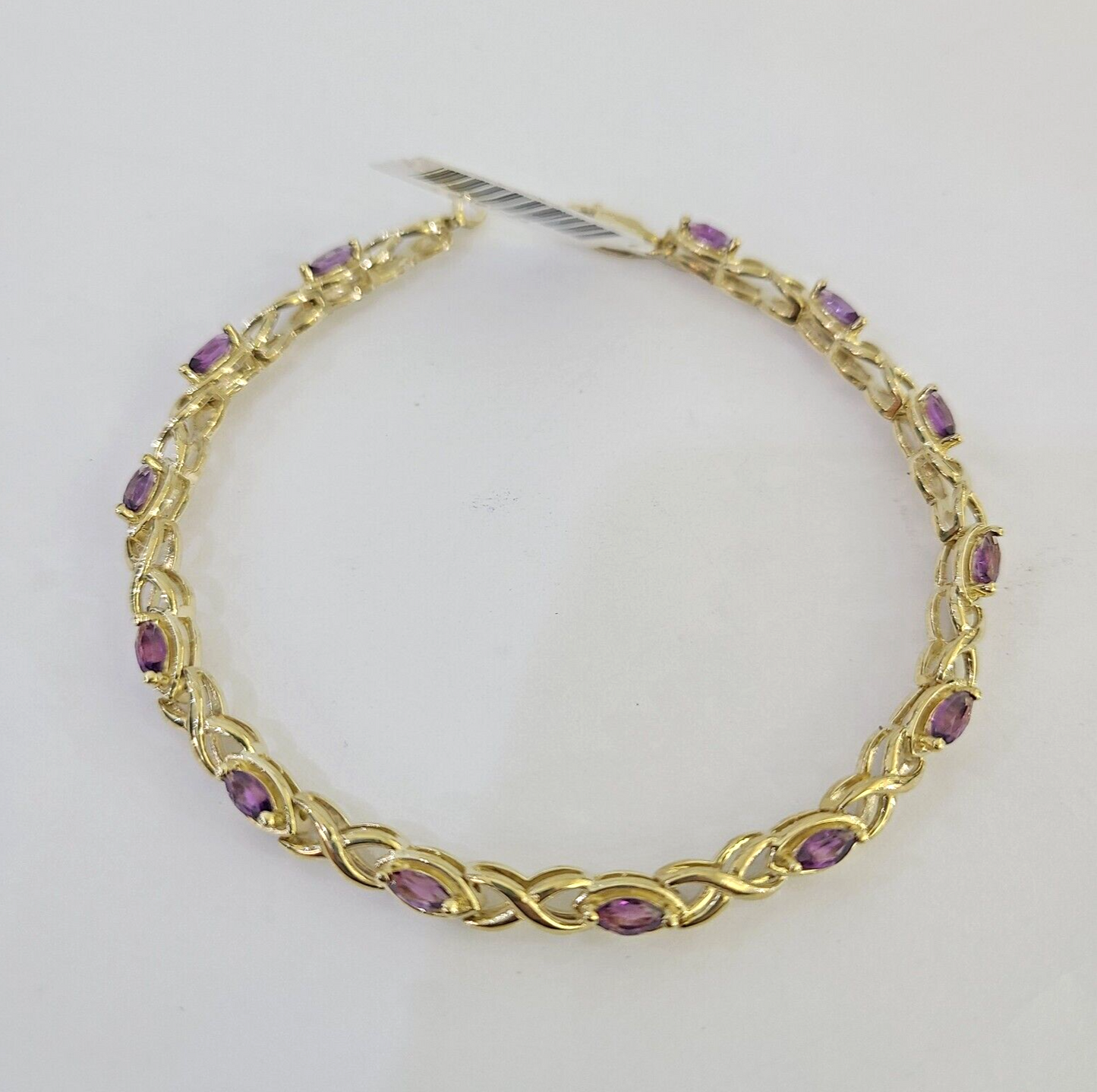 Real 10K Yellow Gold Purple Tennis Bracelet 4mm 7.5 Inches 10kt Gold