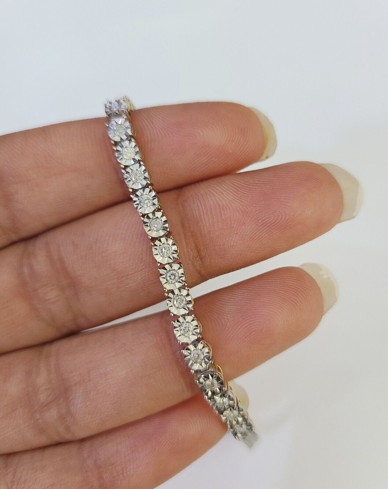 10K Yellow Gold Diamond Bracelet Women Ladies 7" REAL Genuine Gold