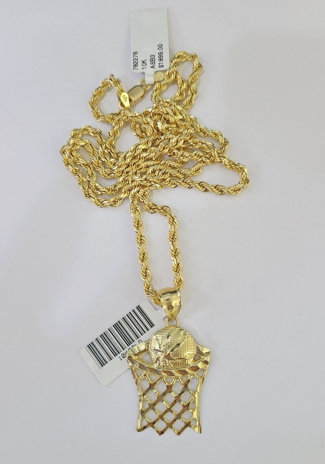 Real 10k 3mm Rope Chain Basketball Pendant 18" 20" 22" 24" 26" Yellow Gold Set