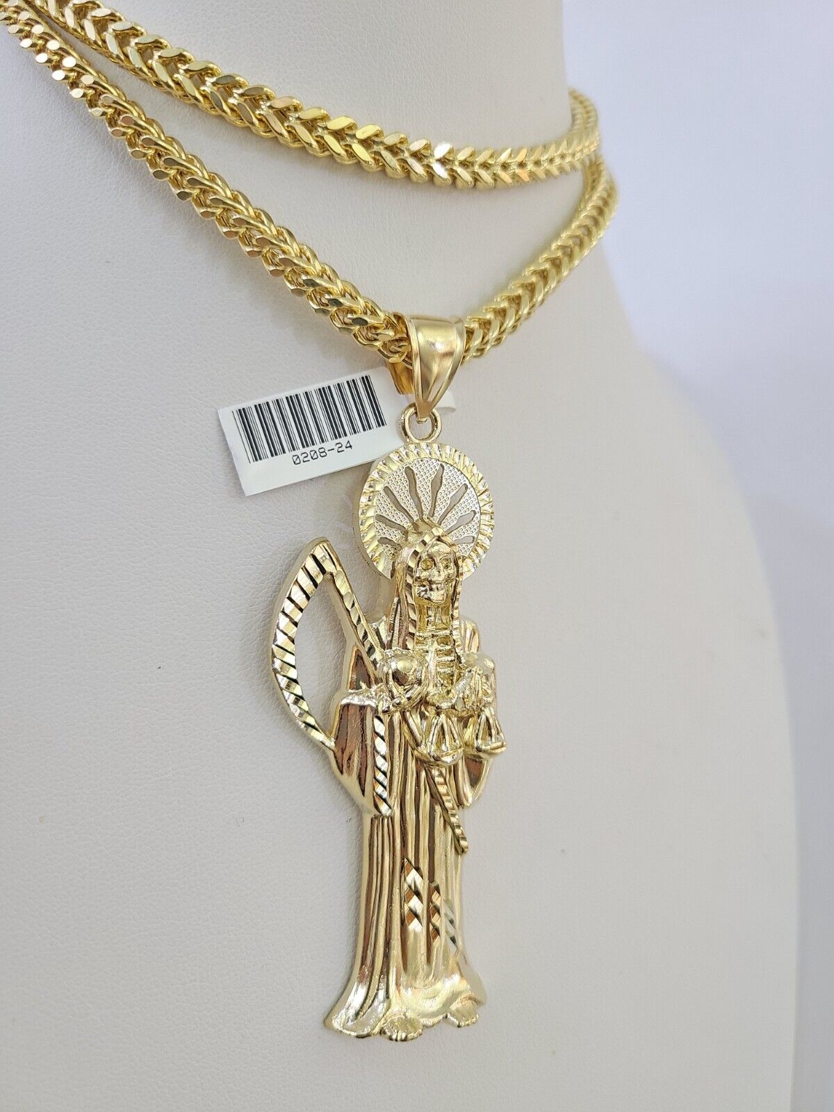 10K Franco Chain Saint Reaper Pendant Charm Necklace 20"-26" 5mm Gold SET Yellow