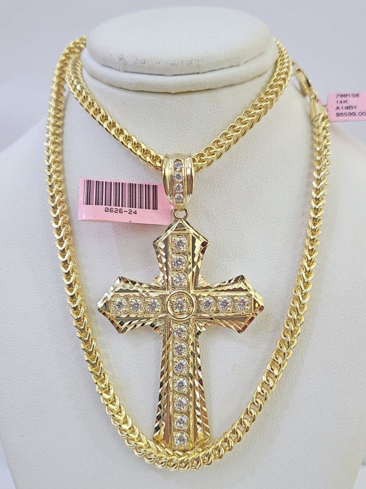 14K Franco Chain Jesus Cross Pendant Charm Necklace 20"-26" 4mm Gold Yellow