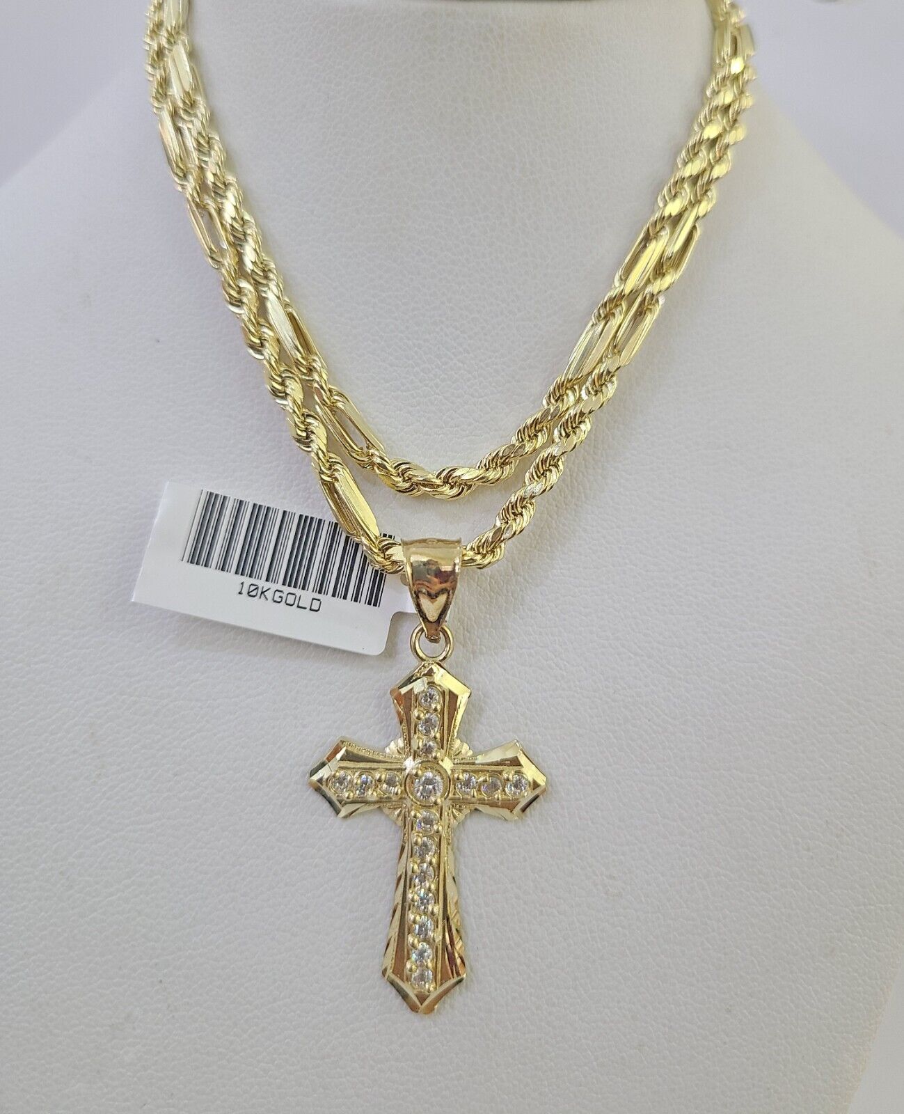 10k Milano Rope Chain Jesus Cross Charm Necklace SET 3mm 18" 20" 22" 24"