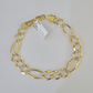 Real 10k Figaro link Bracelet Yellow Gold 9mm 8.5" Inches Solid Diamond Cut