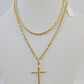 10k 3mm Rope Chain Jesus Cross Pendant 18"-30" Yellow Gold Set Charm Necklace