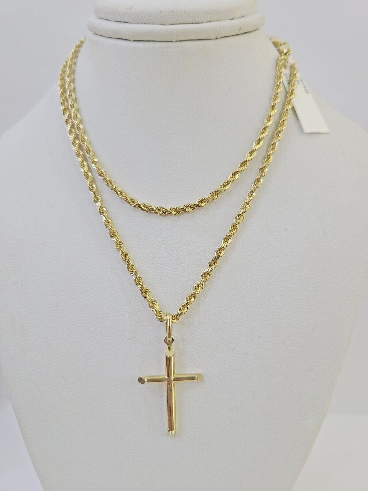 10k 3mm Rope Chain Jesus Cross Pendant 18"-30" Yellow Gold Set Charm Necklace