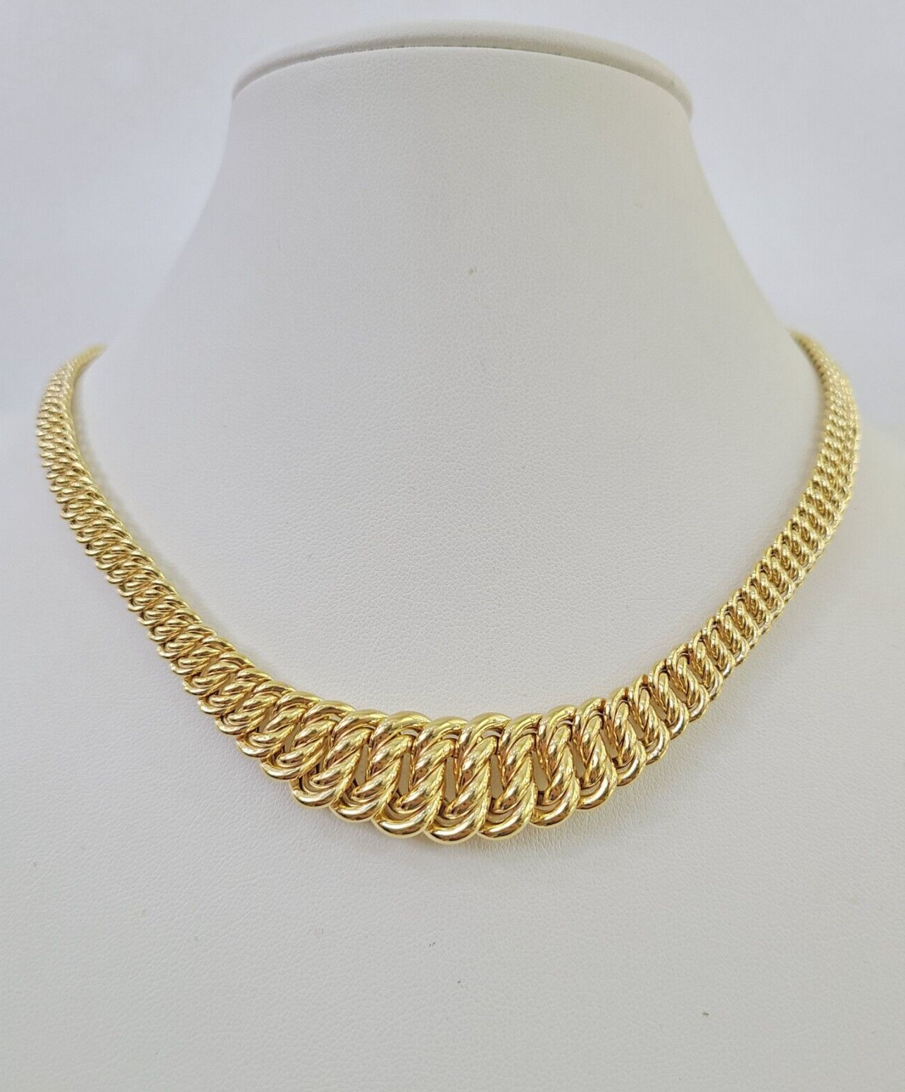 10K Gold Flat Byzantine Link Princesa Necklace 7mm 18" inch Real Yellow Chain