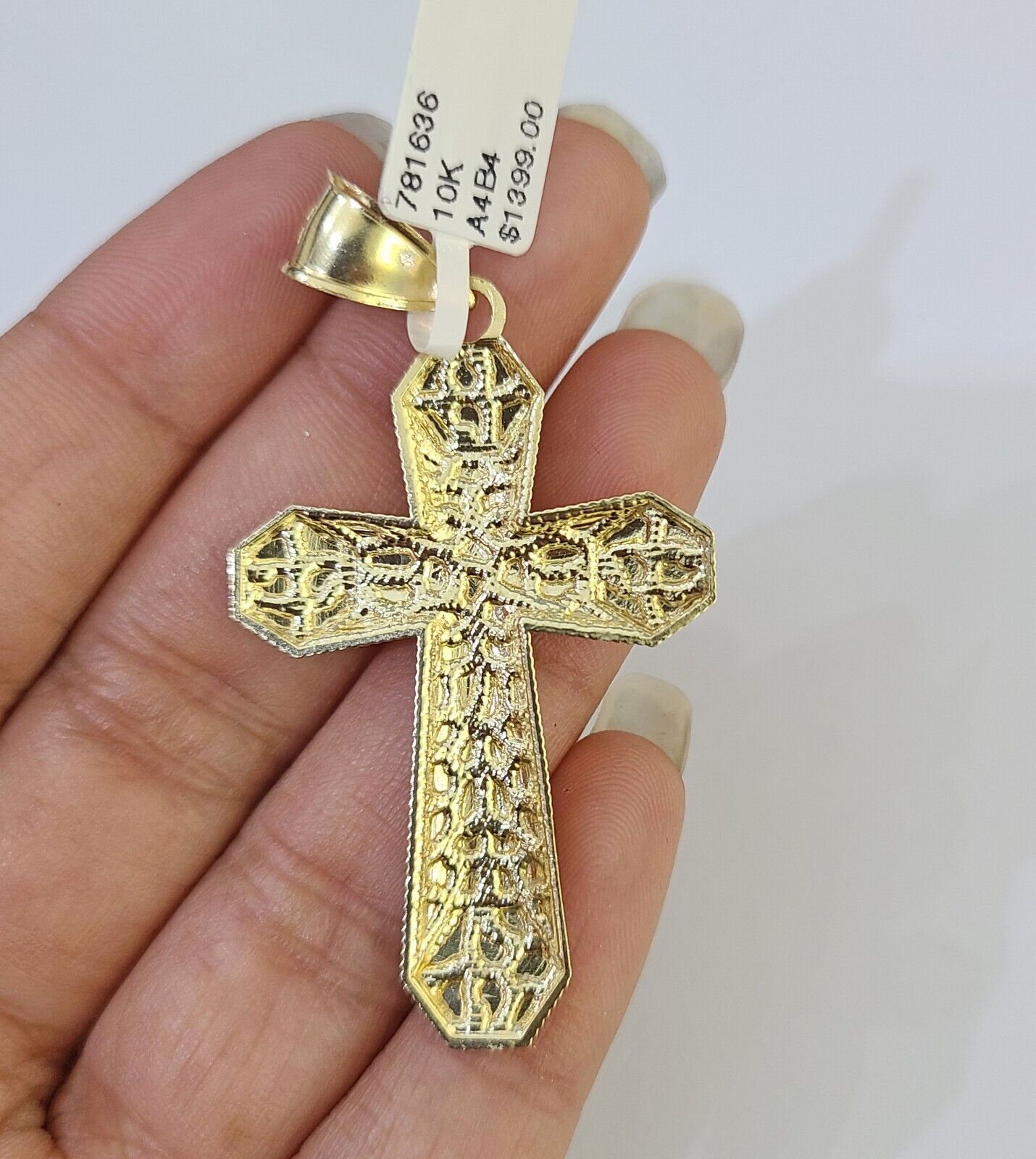 10k Gold Byzantine Necklace Jesus Cross Charm 18-26 inches 3mm SET Chain