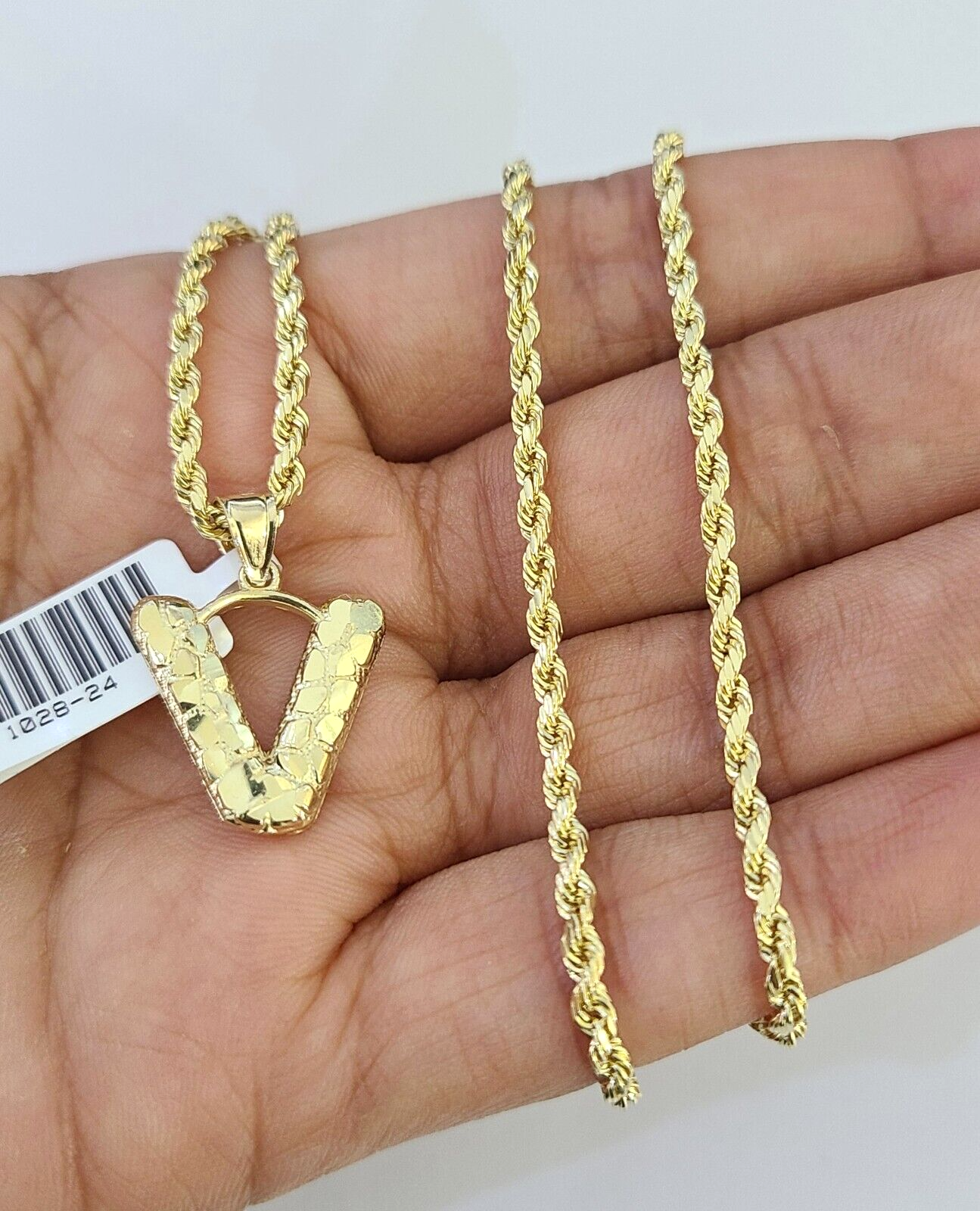 10k Gold Initial V Charm Rope Chain 16"-26" 2.5mm SET Necklace Alphabet Pendant