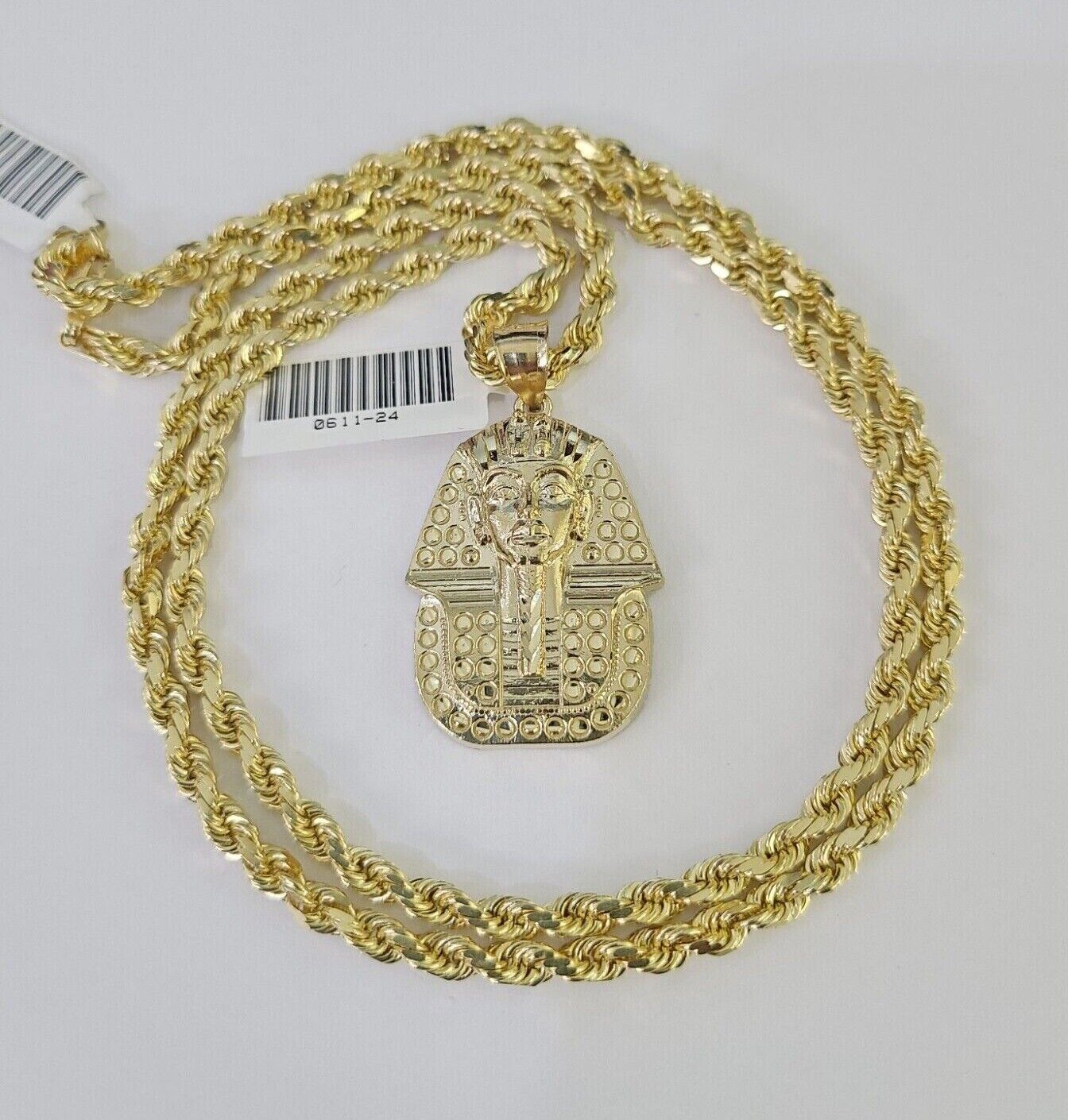 10k Solid Rope Chain Pharaoh Charm Set 4mm 20"-28" Necklace Gold Yellow