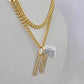 10k Miami Cuban Chain N Diamond Charm Set 4mm 18-26"Yellow Gold Necklace Pendant