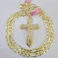 14k Solid Figaro Chain Jesus Cross Pendant Gold 7mm 20-30 inch SET Necklace