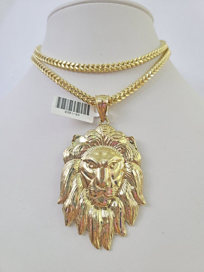 10K Franco Chain Lion Pendant Charm Necklace 20"-28" 4mm Gold SET Yellow