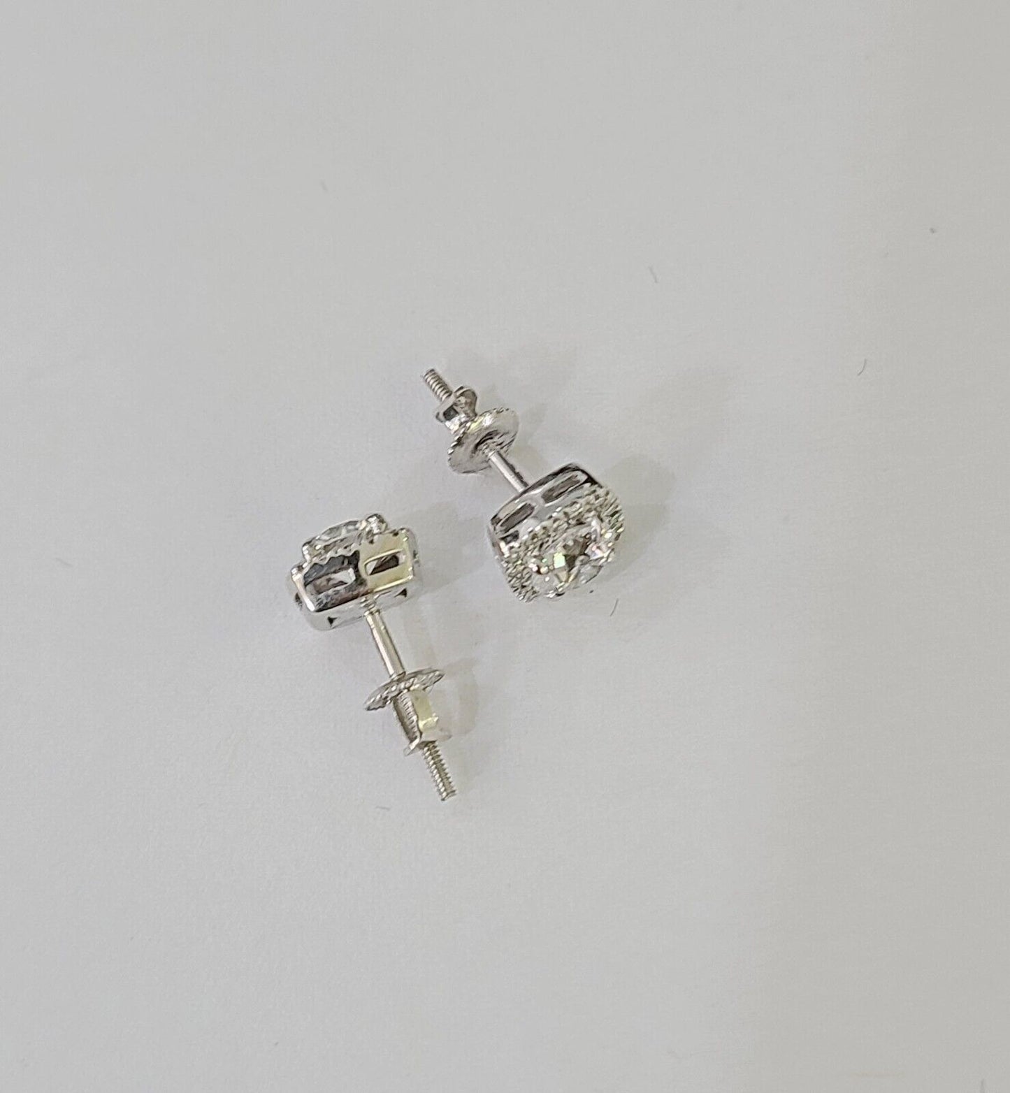 14k White gold Square Earrings Diamond screw-back Lab Created Women Men Studs