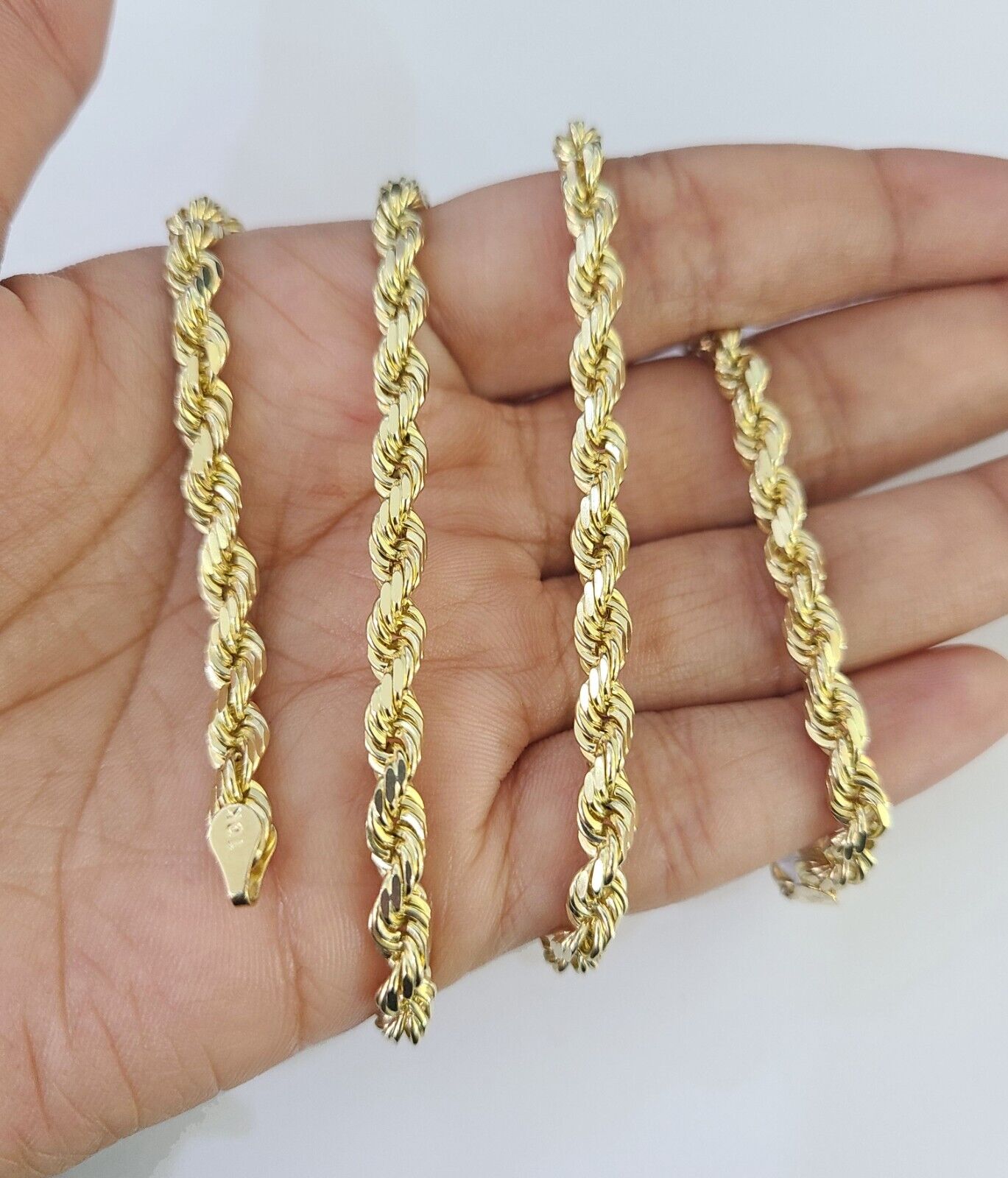 10k Real Solid Rope Chain Yellow Gold Women Men Diamond Cut 4mm 20 Inches