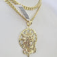 10k Jesus Head Charm Miami Cuban Chain Pendant Set 5mm Necklace Yellow Gold