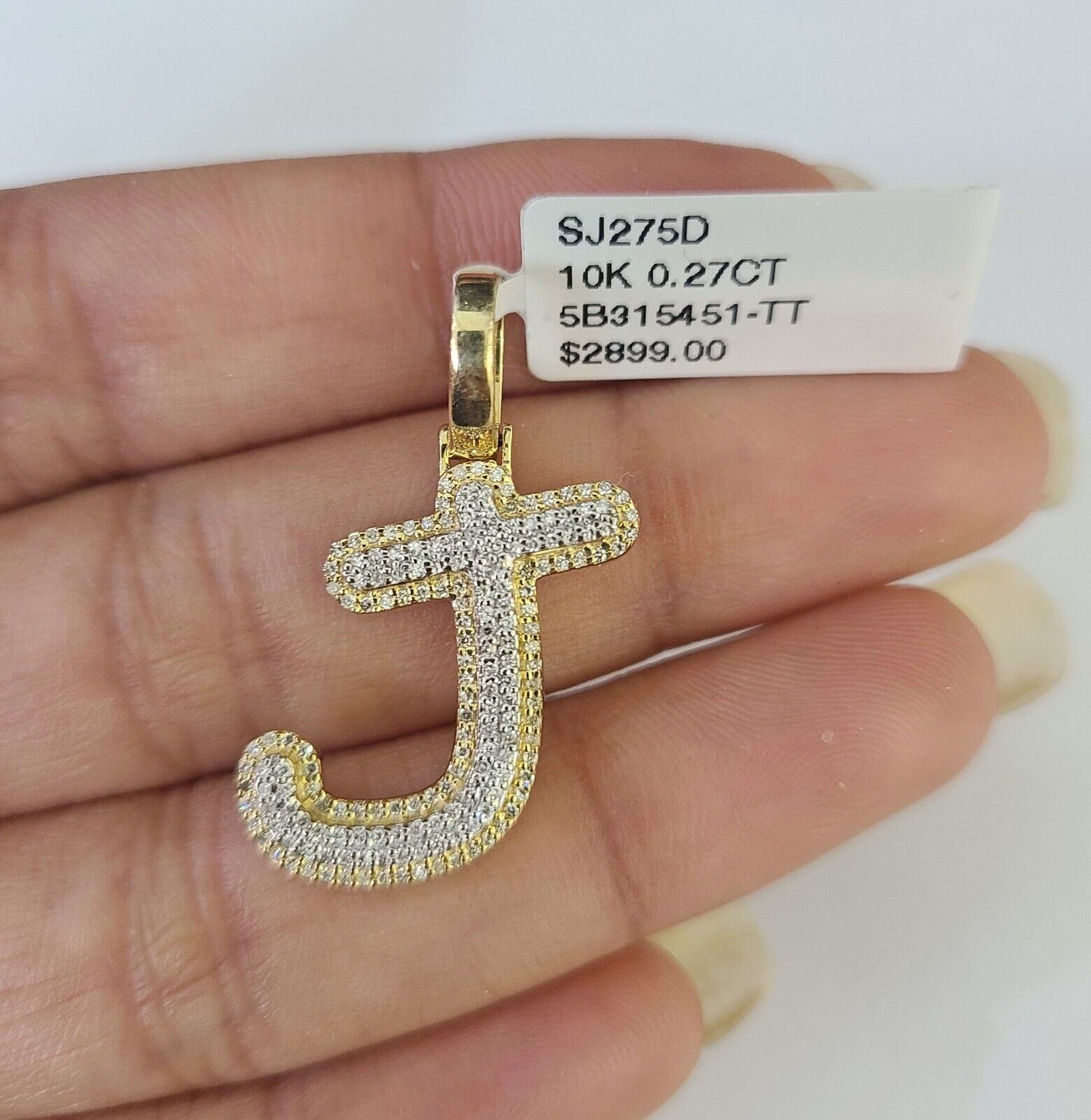 10k Miami Cuban Chain J Diamond Charm Set 4mm 18-26"Yellow Gold Necklace Pendant