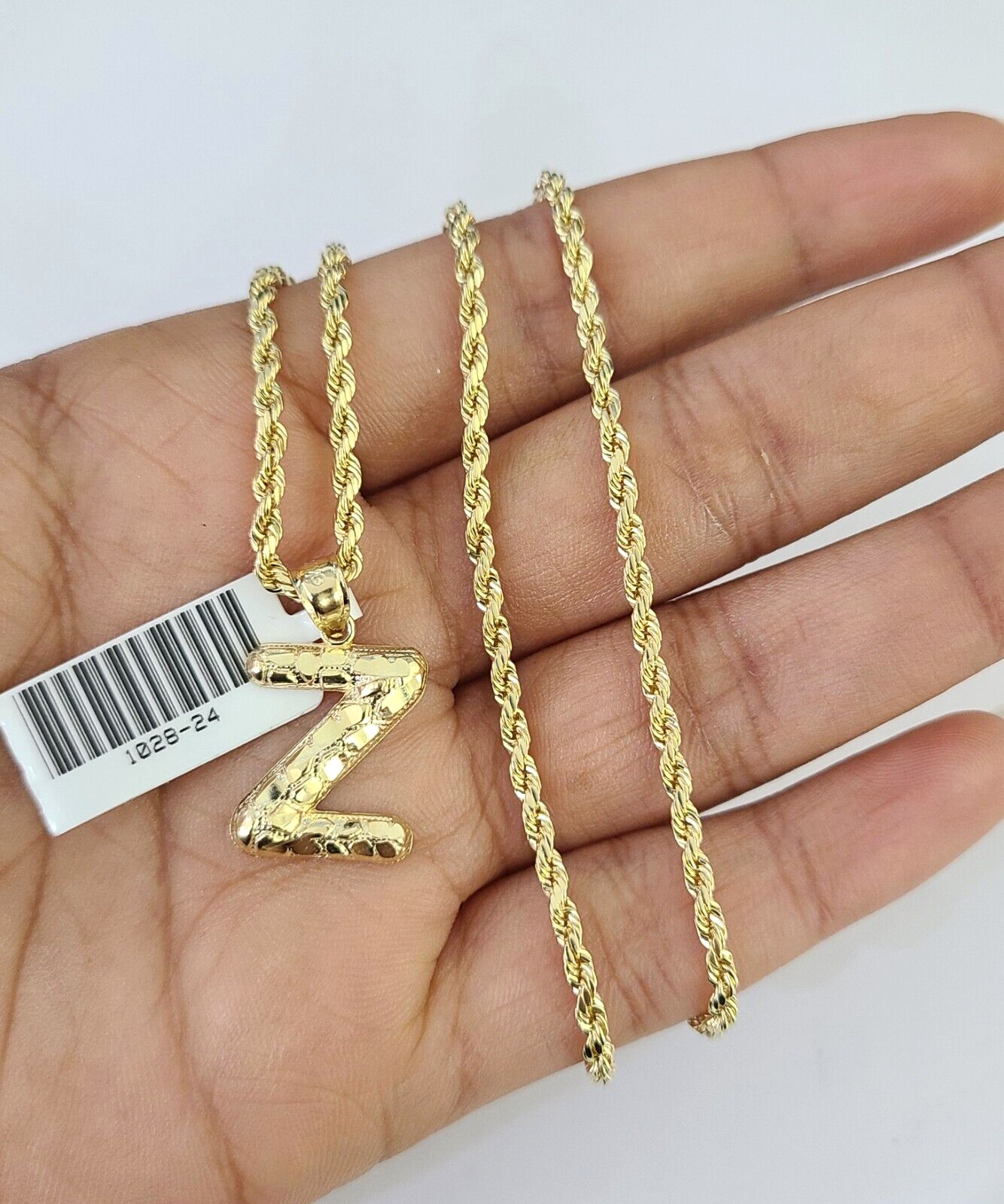 10k Gold Initial Z Charm Rope Chain 16"-26" 2.5mm SET Necklace Alphabet Pendant