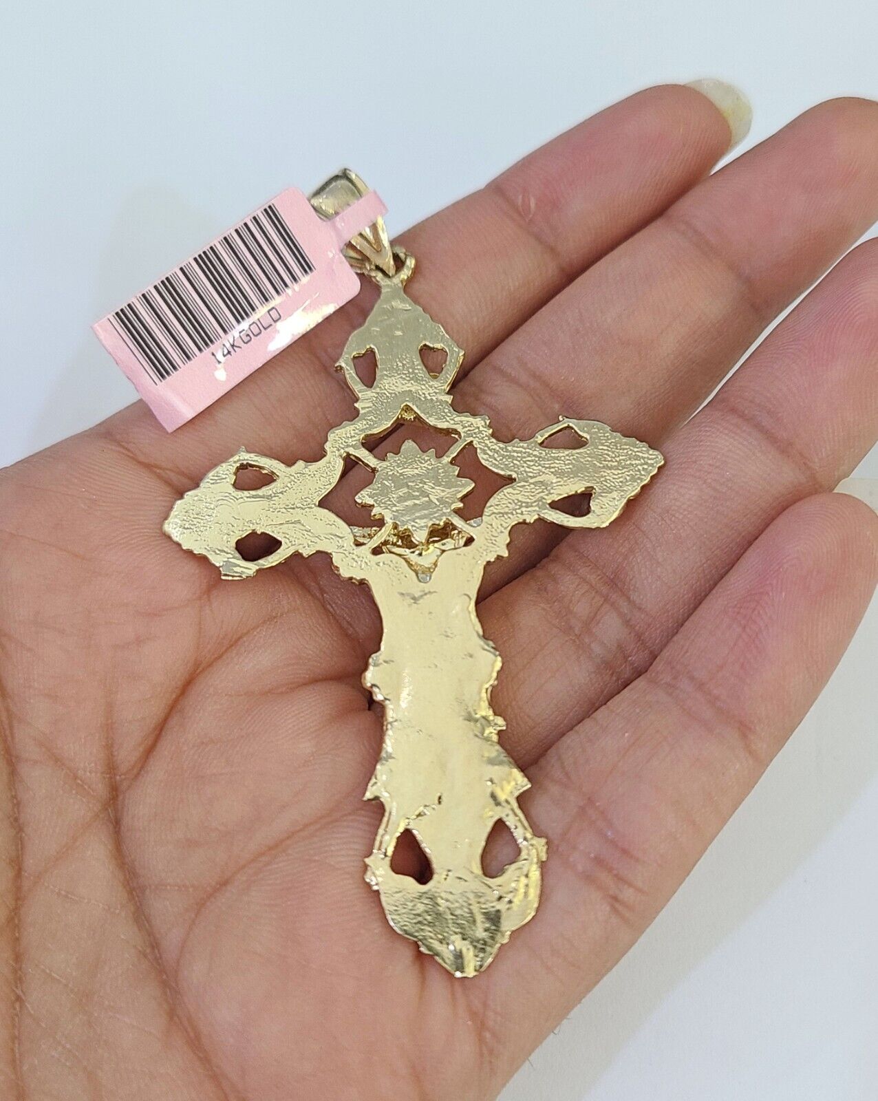 14k Gold Chain Jesus Cross Charm Solid Cuban Curb 5mm 20"-26" Inch SET Necklace