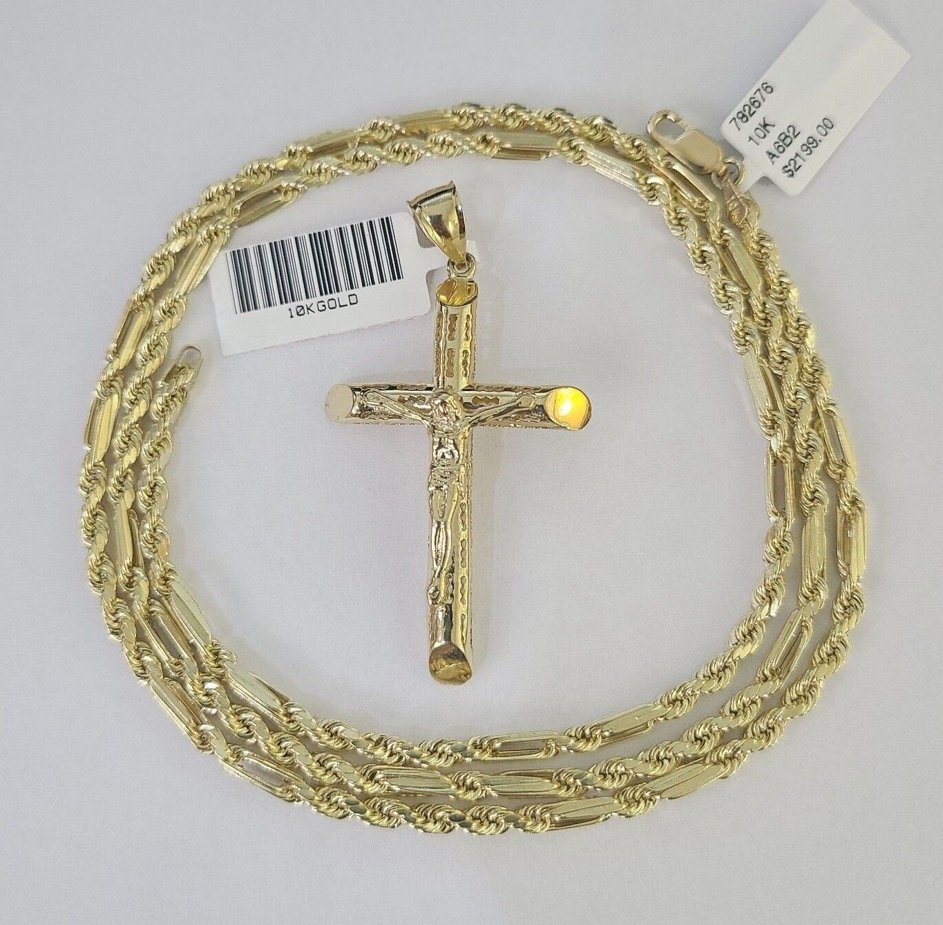 Real 10k Milano Rope Chain Jesus Cross Charm Necklace SET 3mm 18" 20" 22" 24"