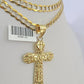 Solid 10k Gold Cuban Curb Chain Nugget Cross Pendant 6mm 20"-30" SET Necklace Two-tone