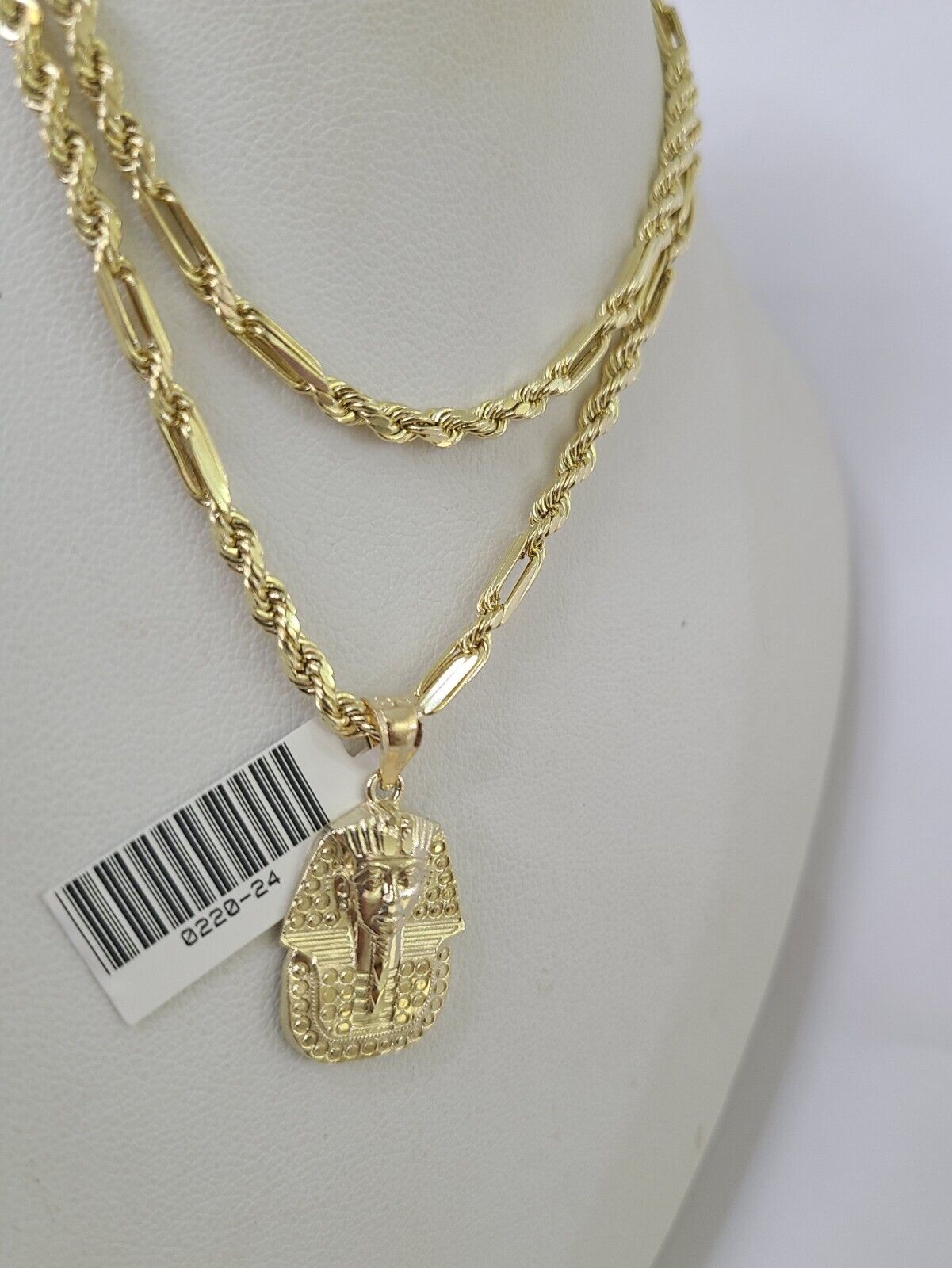 10k Milano Rope Chain Pharaoh Head Charm Necklace SET 3mm 18" 20" 22" 24 Pendant