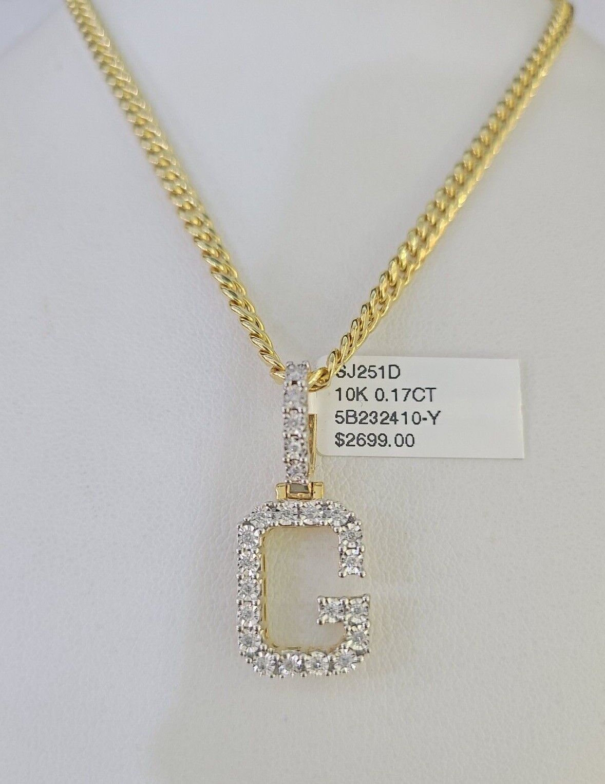 10K Gold Miami Cuban Chain G Initial Diamond Charm Length 18"-26" 3mm REAL