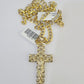 10k Gold Chain Cross Charm Solid Cuban Curb Link 5mm 18"-28" Inch DiamondCut SET