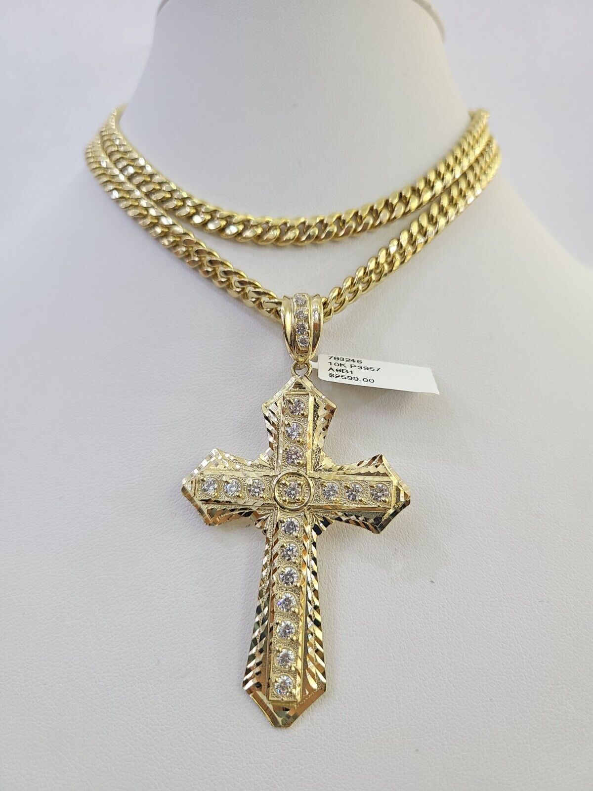 10K Miami Cuban Link Chain Jesus Cross Pendent Charm 6mm 20"-30" Necklace