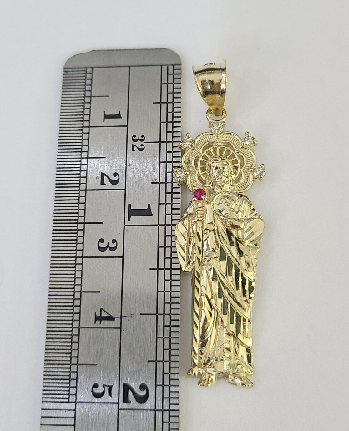 Real 10K Gold Saint Jude Charm Diamond Cut 10kt yellow Gold Pendent 2"