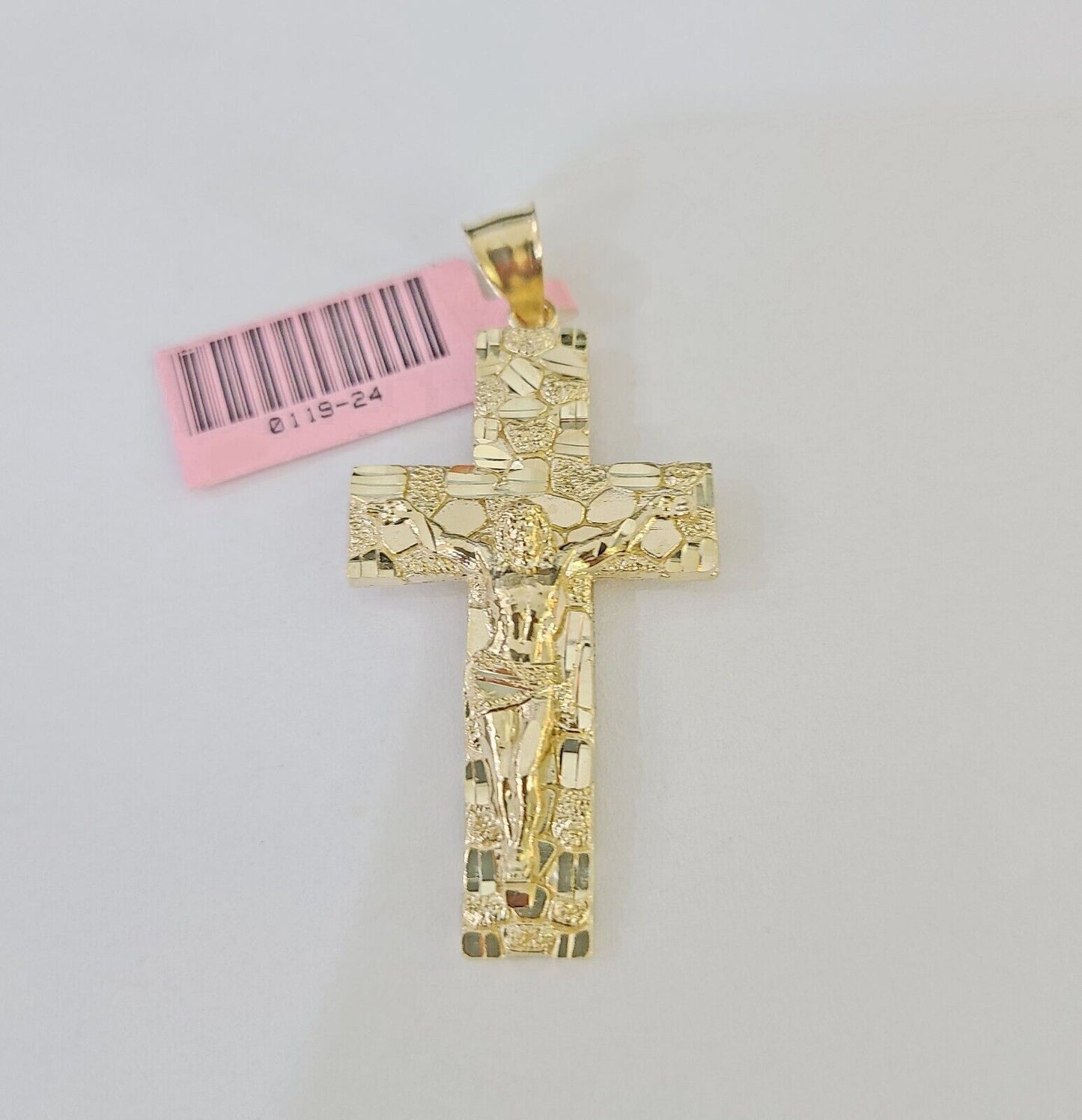 Real 14k Yellow Gold Chain Cross Charm Set Miami Cuban Link 4mm Necklace Pendant