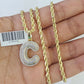 10k 3mm Rope Solid Chain C Diamond Pendant Alphabet 18"-28" Gold Charm Necklace