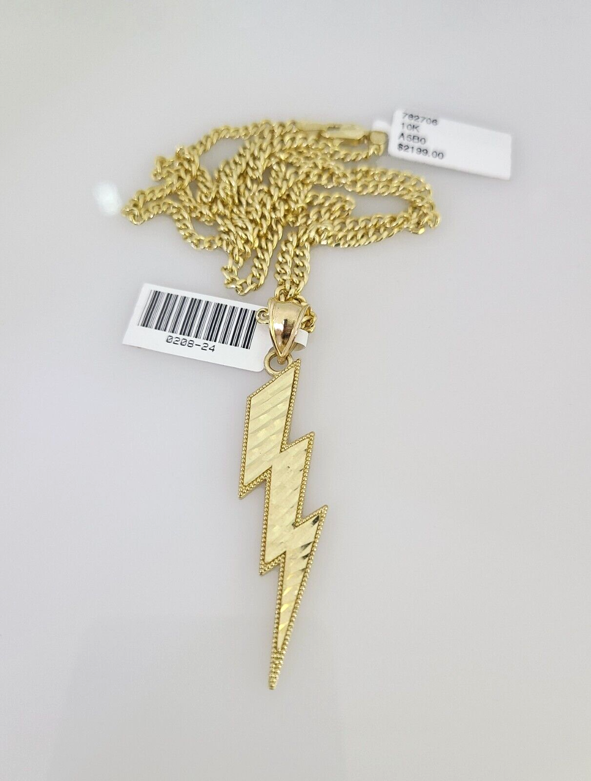 10k Gold Miami Cuban Chain Lightning Charm Pendant 3mm 18-28in Necklace Set