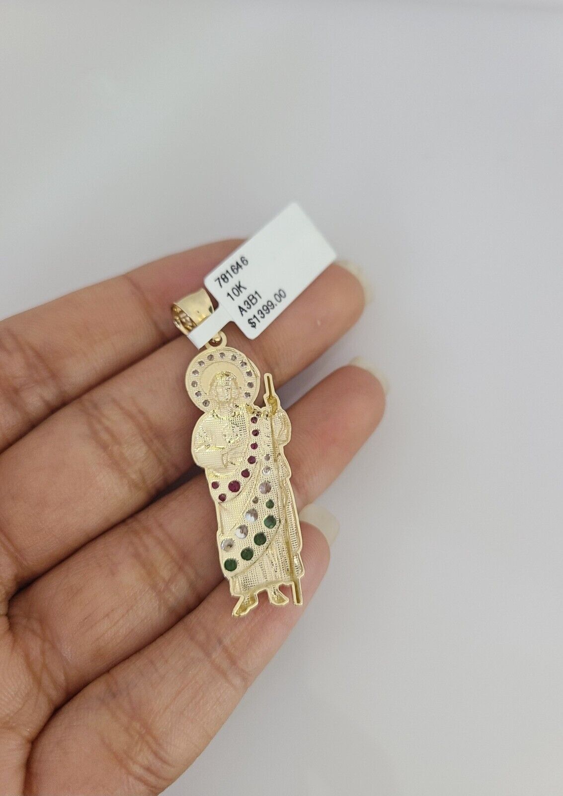 10k Gold Solid Cuban Curb Chain Saint Jude Pendant Set 3mm 18"-26" Necklace