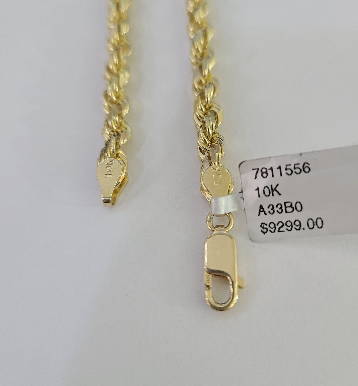 10k Real Solid Rope Chain Yellow Gold Women Men Diamond Cut 4mm 20 Inches