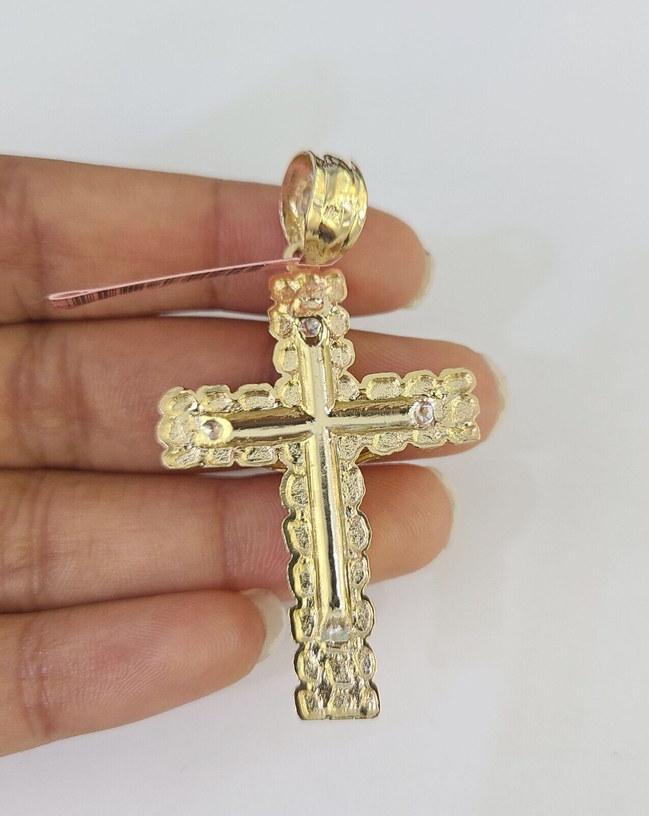 Real 14k Chain Cross Charm Set Miami Cuban Link 4mm Necklace Pendant Yellow Gold