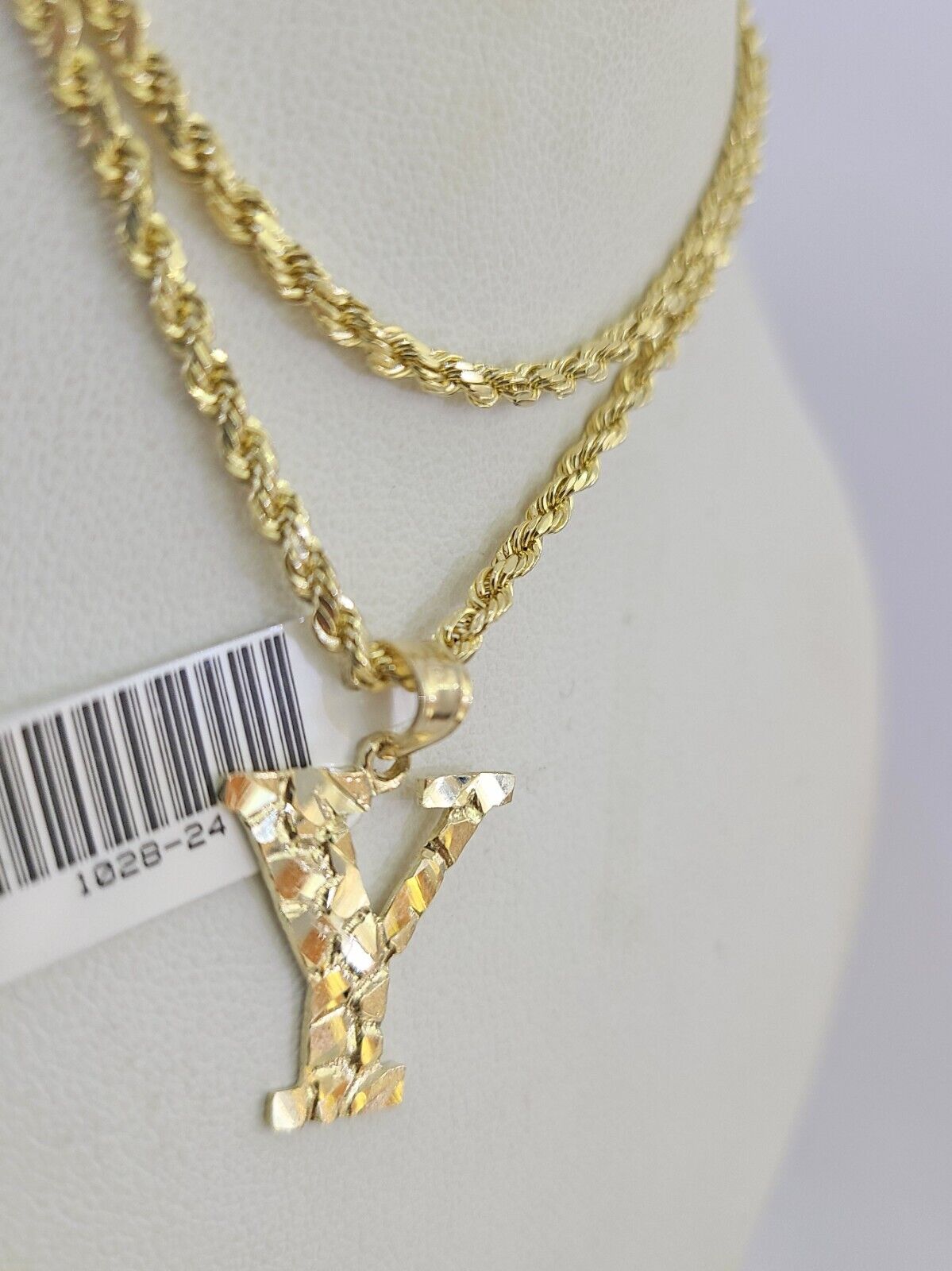 10k Gold Initial Y Charm Rope Chain 16"-26" 2.5mm SET Necklace Alphabet Pendant