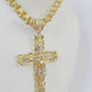 Real 10k Gold Nugget Cross Byzantine Chain Necklace 6mm 24" Chain SET Yellow