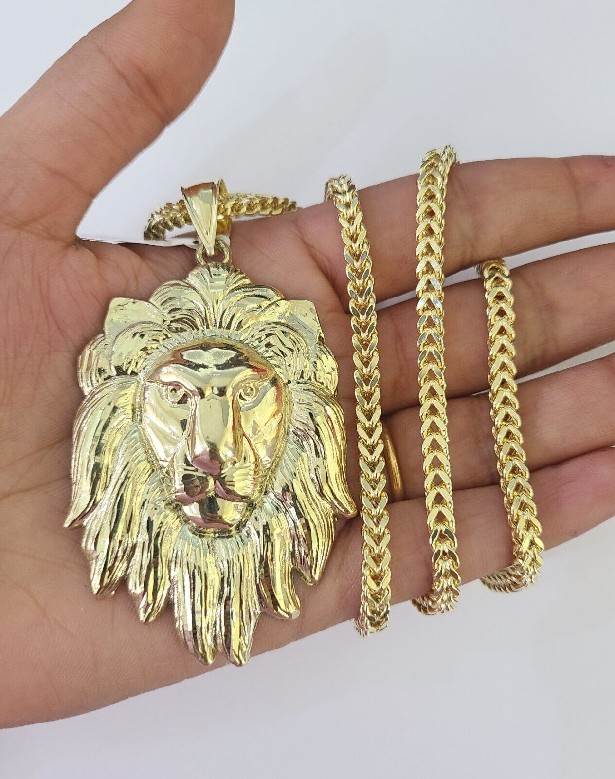 10K Franco Chain Lion Pendant Charm Necklace 20"-28" 4mm Gold SET Yellow