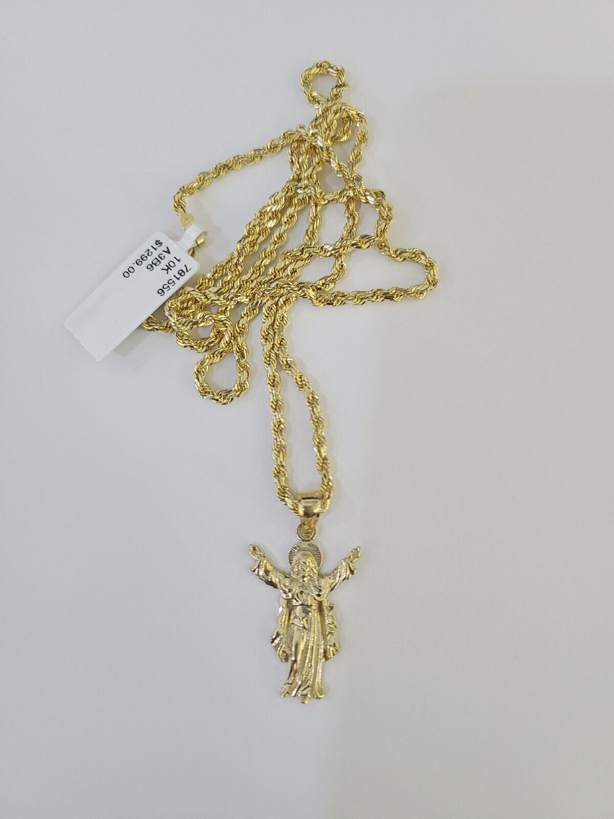 10k 3mm Rope Chain Jesus Full Body Pendant 18"-30" Gold Set Charm Necklace