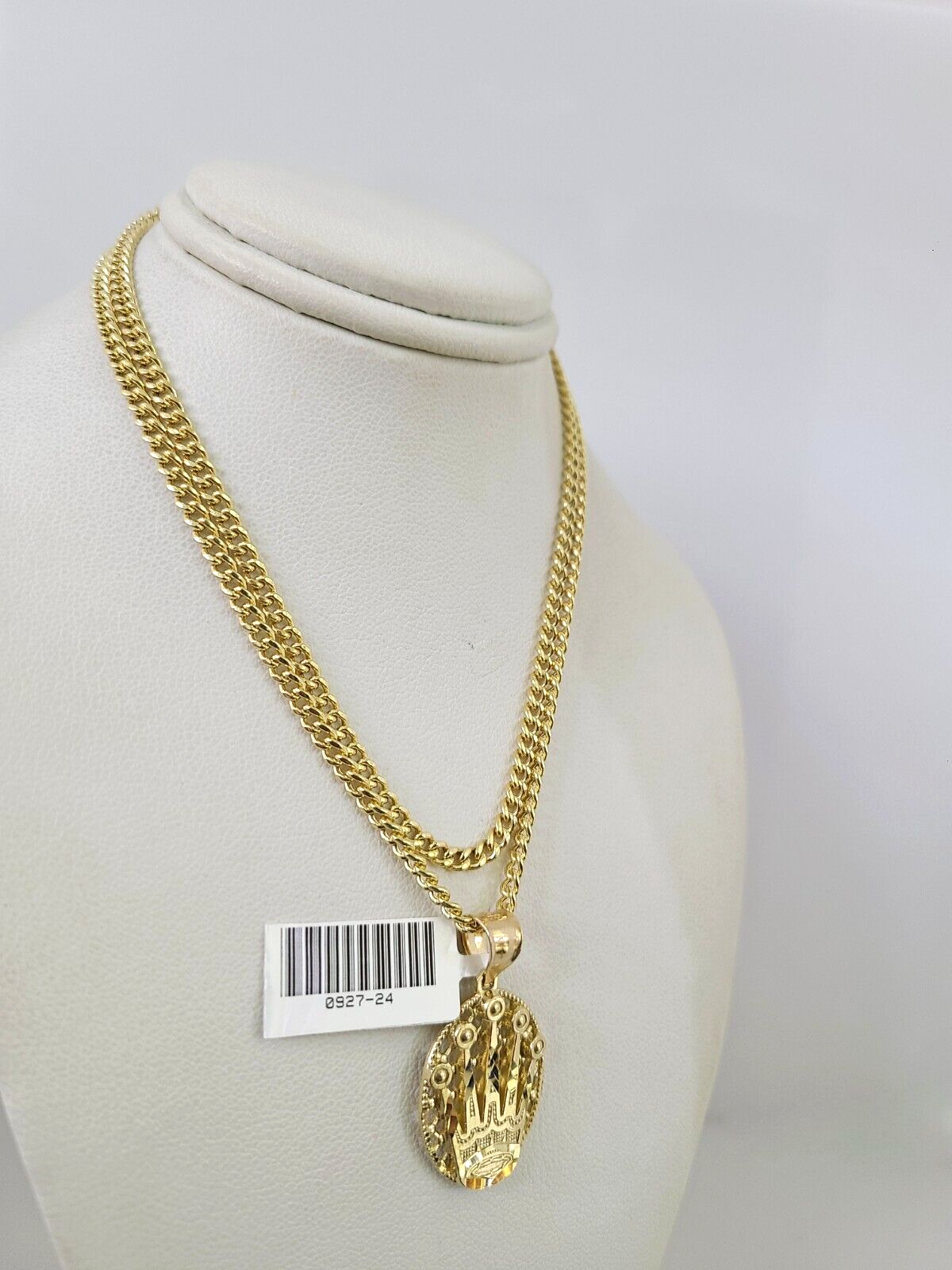 10k Gold Miami Cuban Chain Crown Charm Pendant 3mm 18-28in Necklace Set