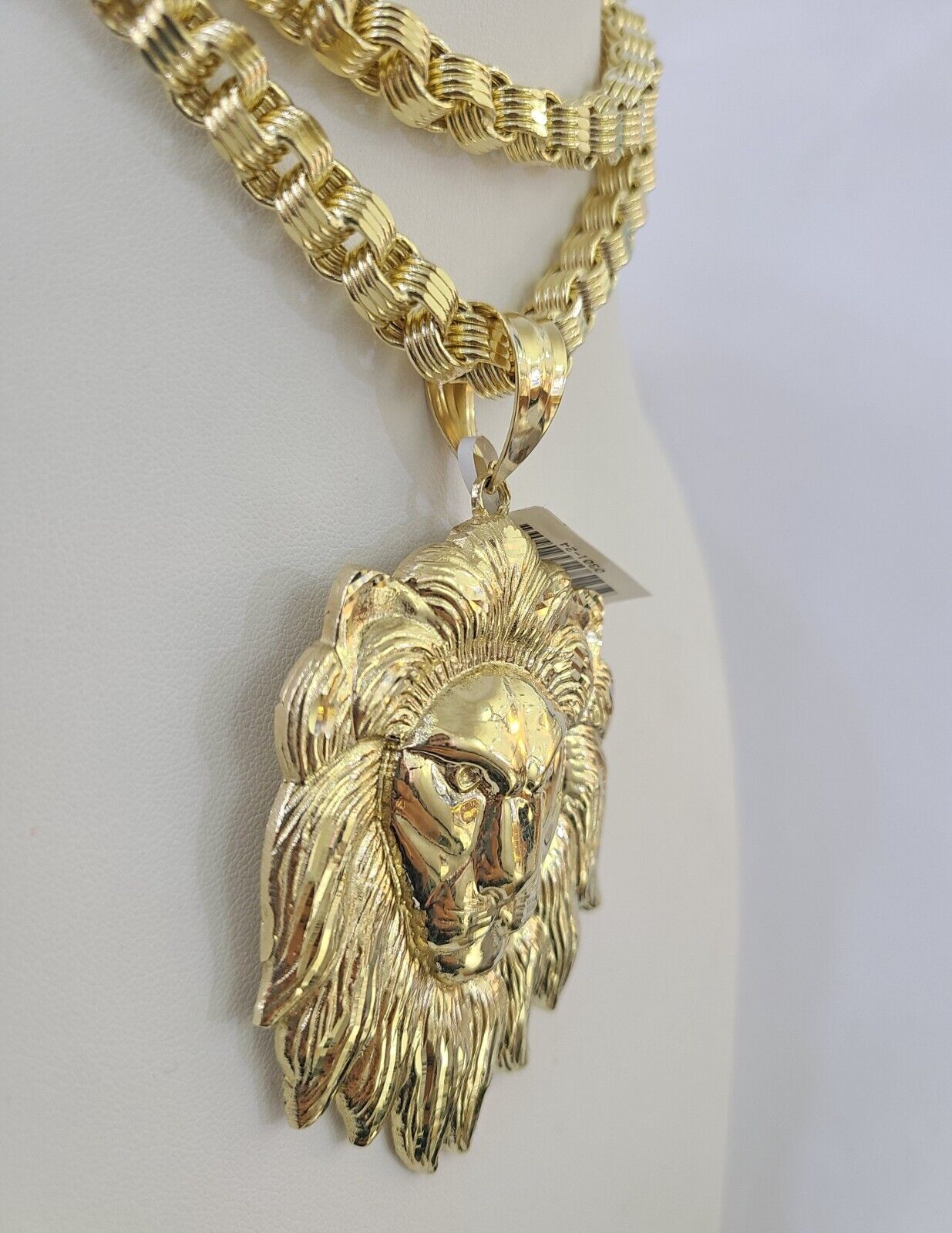 10k Gold Byzantine Necklace Lion Head Charm Pendant 20"-30" 8mm SET Chain