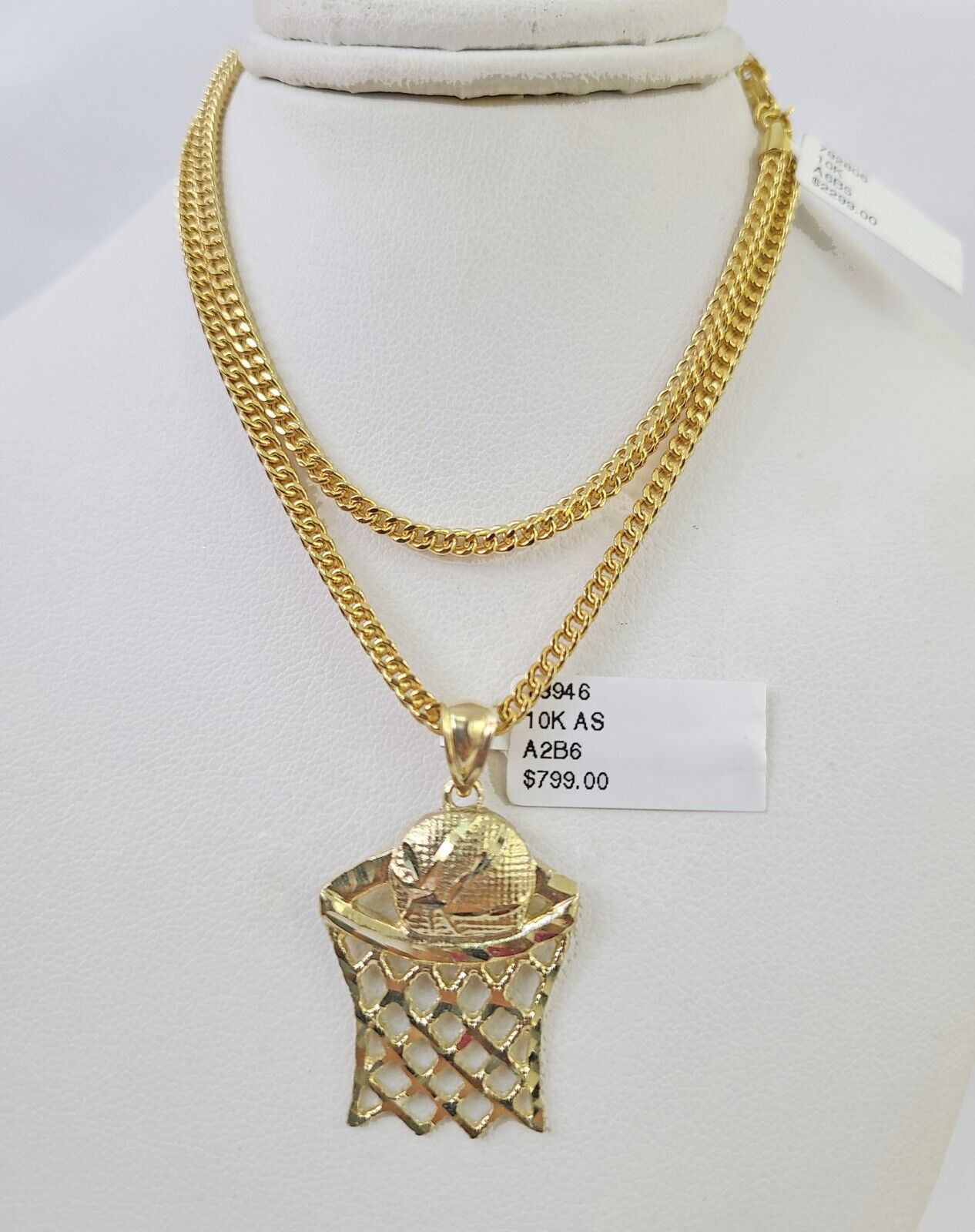 10K Gold Franco Chain Basket Ball Charm Pendant 20-26 inches 2.5mm REAL Yellow