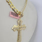 14k Solid Cuban Curb Link Chain Jesus Cross Charm Pendant 8mm 22inch YellowGold