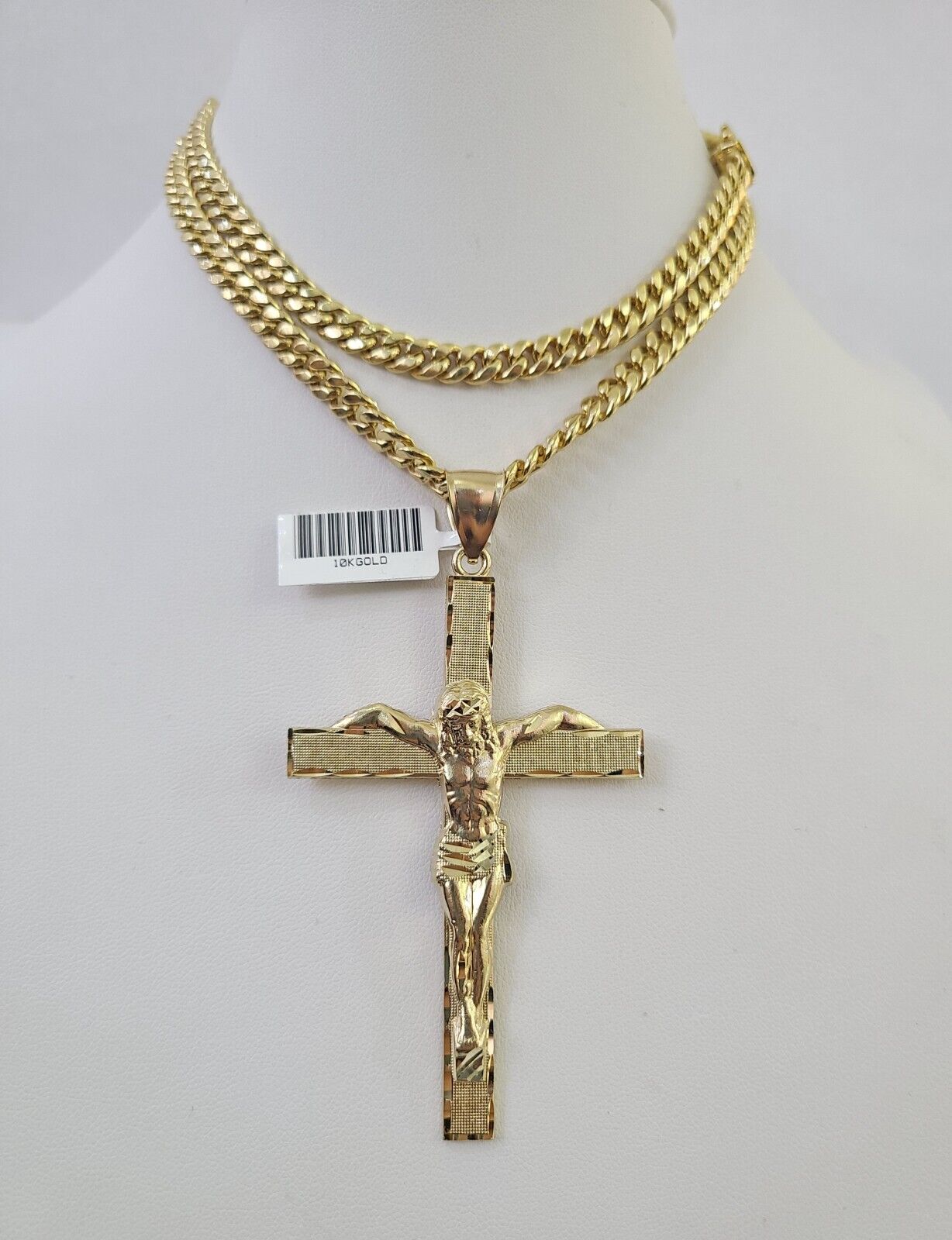 10K Miami Cuban Link Chain Jesus Cross Pendent Charm 6mm 20"-30" Necklace