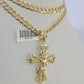 SET Solid 10k Gold Cuban Link Curb Chain Jesus Cross Pendant Two-tone 6mm 20"-30"Necklace