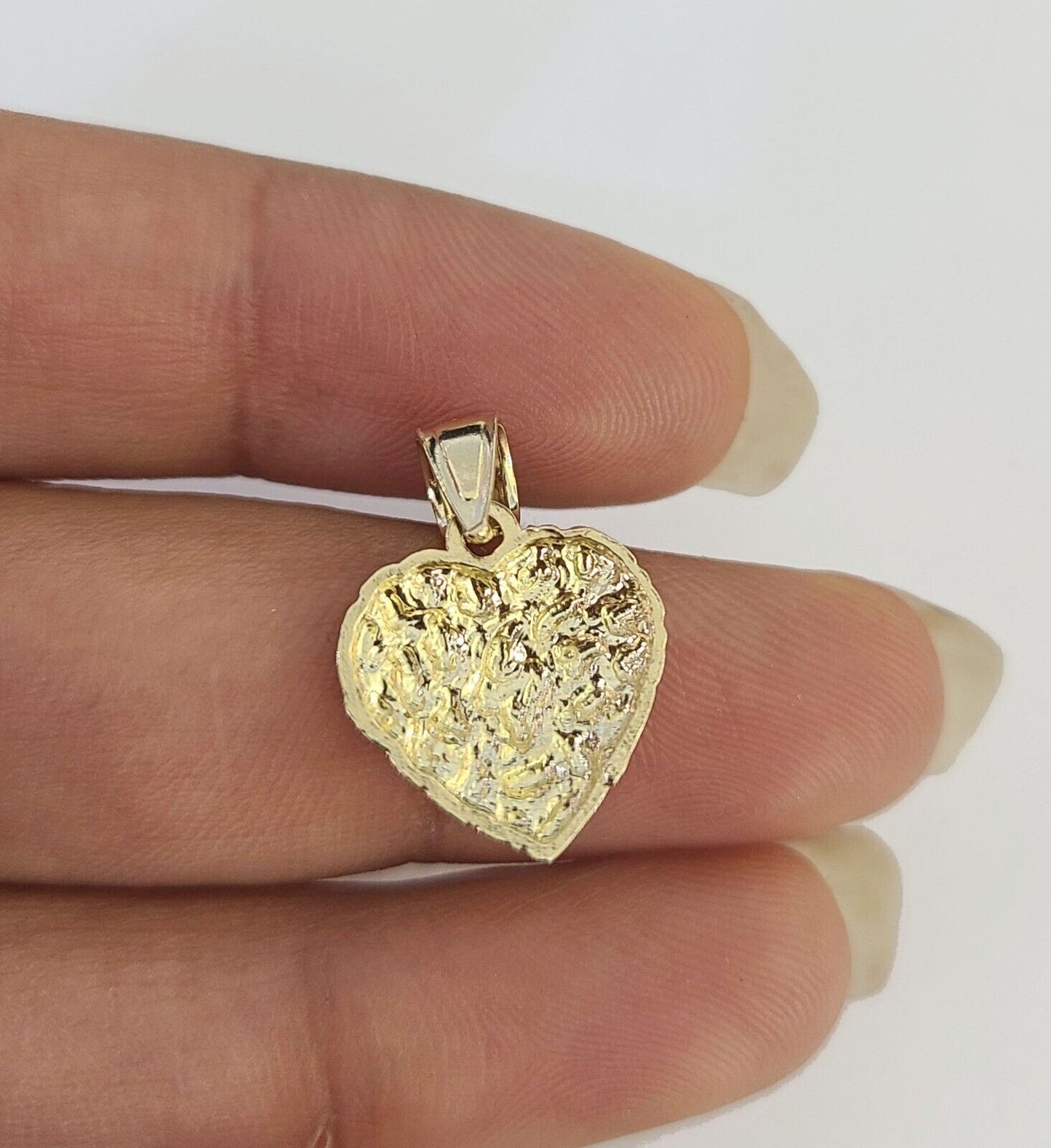 10K Solid Franco Chain Nugget Heart Pendant Charm Necklace 18"-24" 1mm Gold