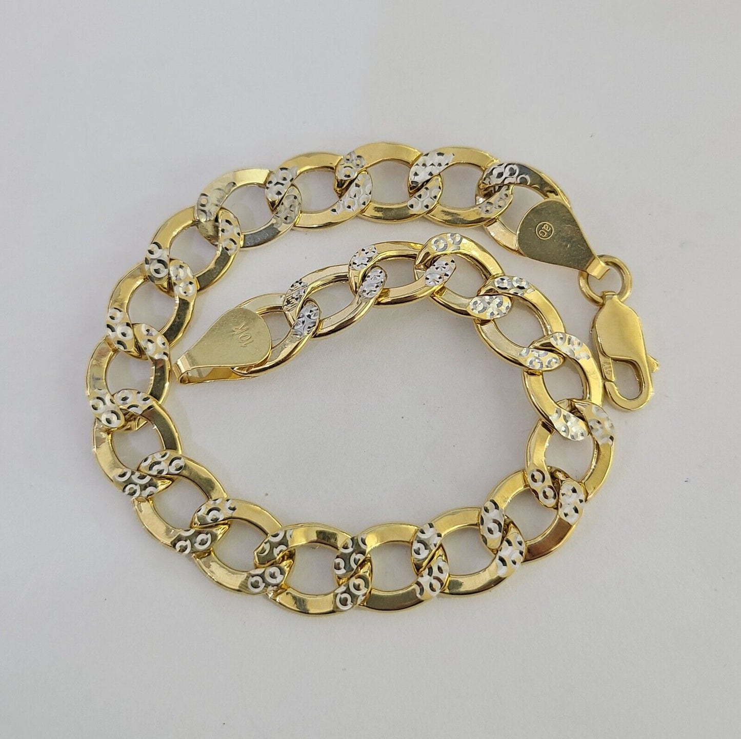 Real 10K Cuban Curb Link Bracelet Yellow Gold Diamond Cut 10mm 8" Inch