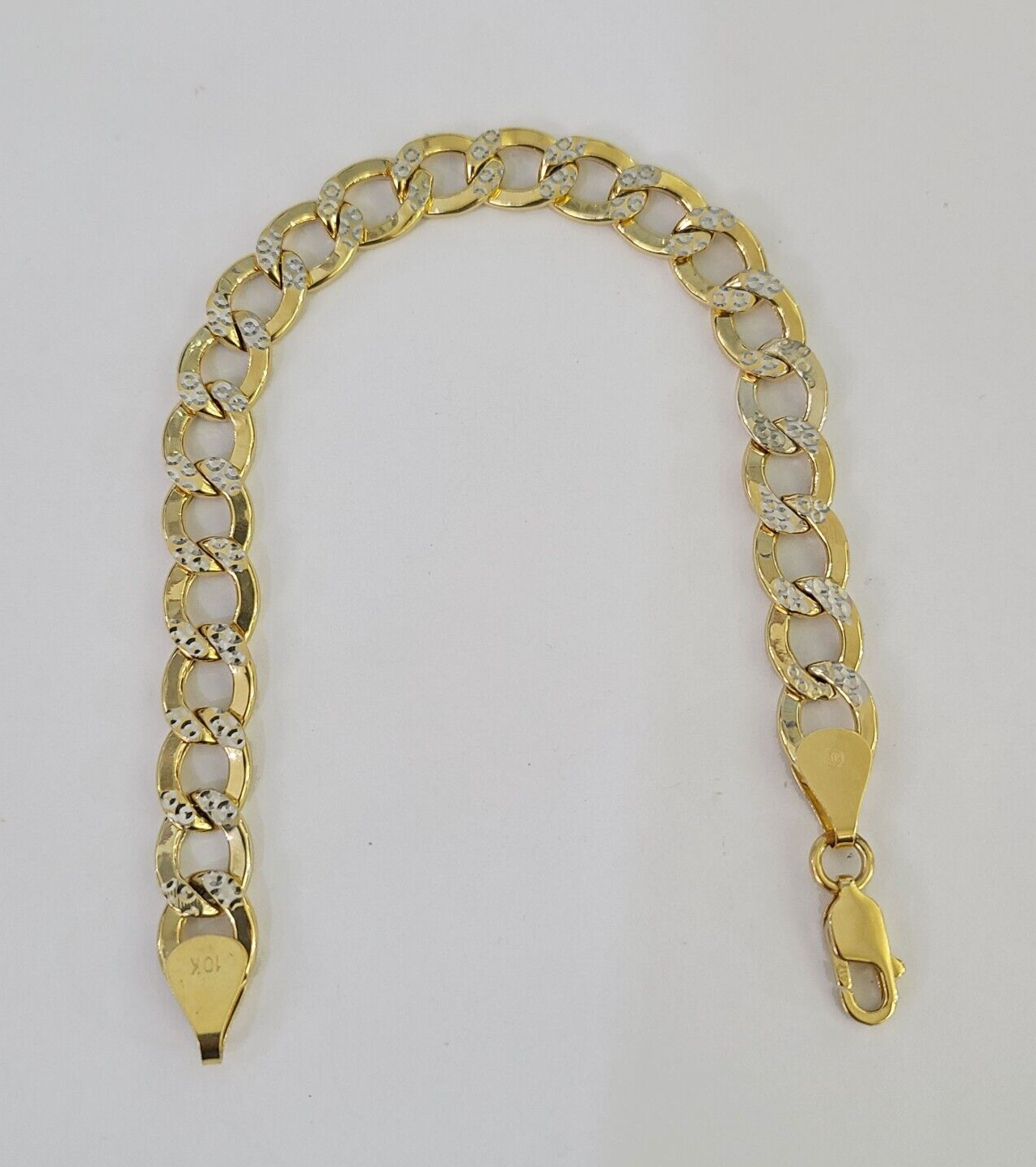 Real 10K Cuban Curb Link Bracelet Yellow Gold Diamond Cut 10mm 8" Inch